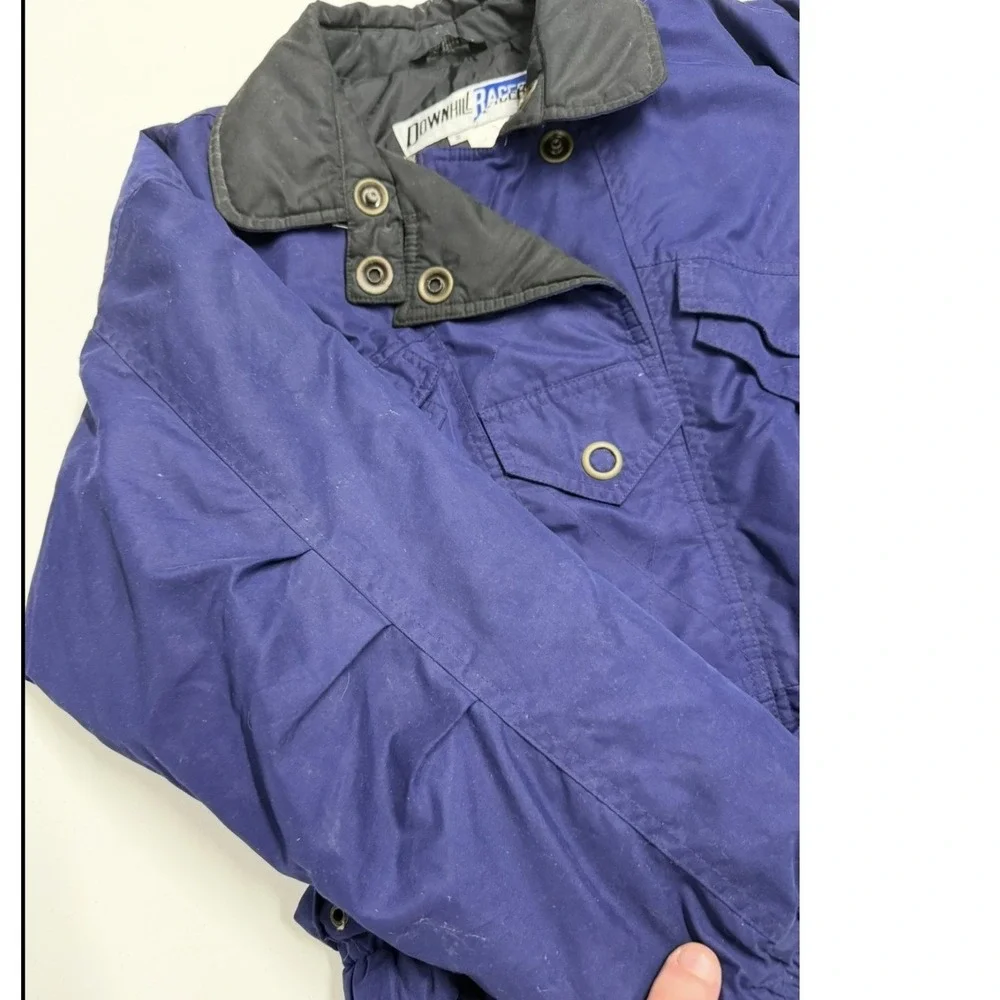 Vintage Downhill Racer Ski Jacket Blue‎ Belted 90s Winter Coat womans S
